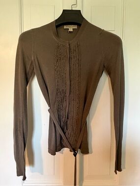 Burberry Silk Grey Women’s Ruffle-Front Button Down Cardigan Size XS